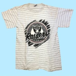 Vtg 1991 Trench Ultra Oakland Raiders T-Shirt M Gray White Stripes Circle Logo